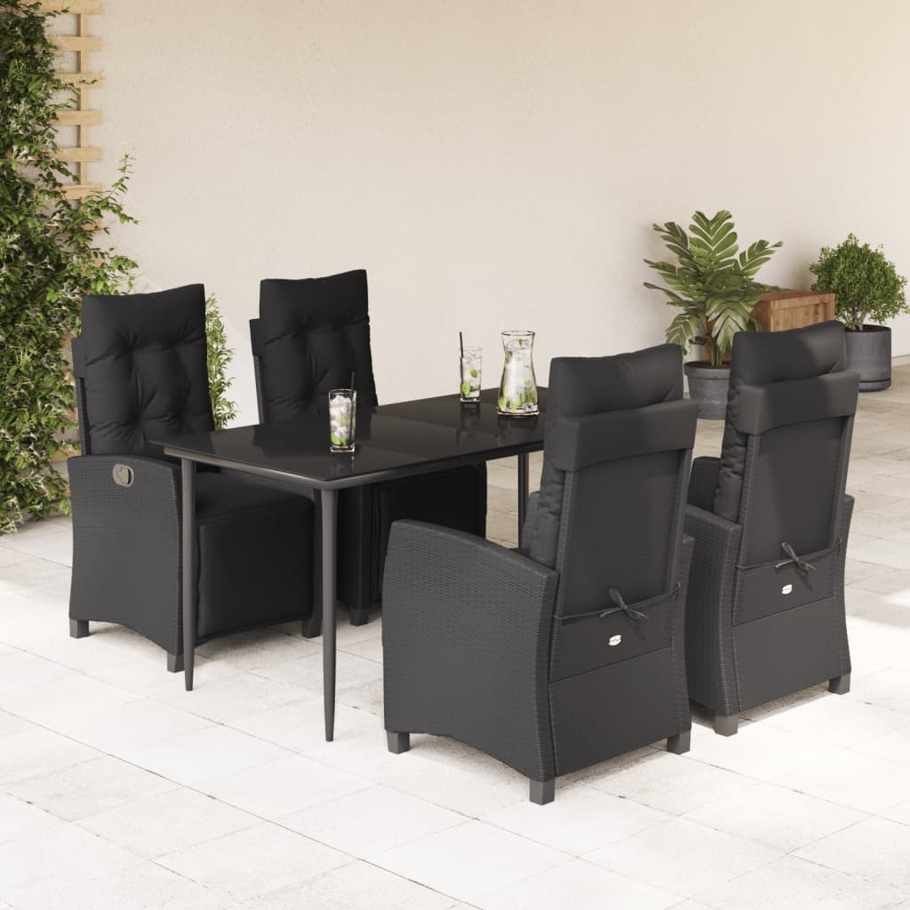 5-tlg. Garten-Essgruppe mit Kissen Schwarz Poly Rattan